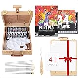 Tabletop Easel and Oil Paint Set - Art Painting Kit 41 Art Supplies - 24 for Oil Painting 10 Paint Brushes 1 Palette Knife 3 Canvases for Painting 1 Paper Pad 1 Paint Palette 1 Painting Easel