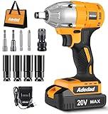 Adedad 20V Brushless 1/2 inch Cordless Impact Wrench with Battery, Fast Charger, LED Light - 240 ft-lbs Torque 3000 RPM