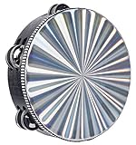 Dreokee Radiant Tambourines, 8 inch Tambourine with Double Row Jingle Reflective Hand Drum Percussion Handheld Drum Bell Musical Instrument Hand Held Percussion for Adults Church, KTV, Party, Games
