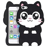 YONOCOSTA Cute iPod Touch 7 Case, iPod Touch 6 Case, iPod Touch 5 Case, Funny Kawaii 3D Cartoon Big Eye Black Cat Kitty Animals Soft Silicone Shockproof Cases Cover for Kids Child Girls Women