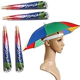 4 Pack Umbrella Hat , Rainbow Adult Cap Multicolor Hands With Head Strap , 21' Diameter Folding Waterproof Elastic Fishing Headwear For Sun , Rain , Beach , Golf , Hiking , Party Color Randomly