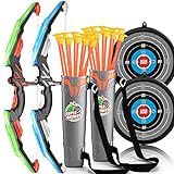 2 Pack Set Bow and Arrow Archery Toy for Kids, LED Light Up with 20 Suction Cup Arrows Target & Quiver, Outdoor Toys Kids Boys Girls Ages 3-12 Years Old