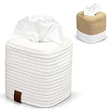 Stylish Tissue Box Cover - A Beautiful Cotton Rope Holder Instantly Covers Your Square Tissue Boxes - The Perfect Cover for Your Kleenex Box That Fits Great Into Your Bathroom Or Home