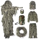 SOROVEE 6 in 1 Ghillie Suit, 3D Camouflage Hunting Apparel Including Jacket, Pants, Hood, Carry Bag and Camo Tapes