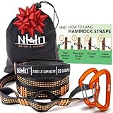 Hammock Straps for Trees with 2 Carabiners - 10 FT Tree Swing Strap - Rope Hammock 2100+ LBS Heavy Duty 32 Loops & No Stretch Camping Hammock Tree Straps - 20 FT Combined Hammock Hanging Kit