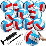 Vinsot 12 Pieces Size 5 Recreational Volleyballs with Air Pump Regulation Soft Volleyball Balls for Outdoor or Indoor Play, Waterproof, Sky Blue, White, Red