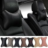 yuhuru Car Neck Pillows Both Side Pu Leather 2pieces Pack Headrest Fit for Most Cars Filled Fiber Universal Car Pillow (Black)