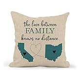 CANARY ROAD Personalized The Love Between Family Knows No Distance Pillow | Two State or Country Long Distance Family | Cousin Aunt Uncle Moving Away