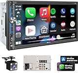 PLZ Wireless Double Din Car Stereo Apple Car Play Radio, Bluetooth 5.3, Audio Receivers, 7' Carplay Android Auto Touch Screen, 4.2 Channel Voice Outputs, 240W, Subwoofers, Backup Camera, SWC FM/AM