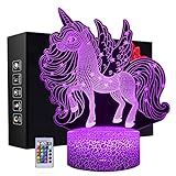 3D Unicorn Night Light, LED Illusion Lamp with Remote Control and 16 Colors 4 Flash Modes Best Xmas Birthday Gift for Girls