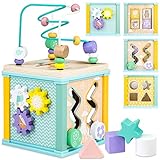 Wooden Activity Cube Montessori Toys for 12M+ Toddlers 1-3 Learning Toys for 1 + Year Old Boys Girls Baby Sensory Interactive Toys Birthday Gift