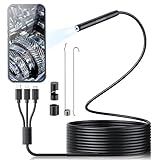 Endoscope Camera with Light, 1920P HD Borescope with 6 LED Lights, 3 in 1 Snake Camera, IP67 Waterproof 16.4FT Semi-Rigid Cord for Pipe Inspection, 7.9mm Industrial Endoscope for Android and iOS