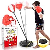 Punching Bag for Kids, Boxing Bag Set for Age 4, 5, 6, 7, 8, 9, 10 Years Old Boys, Height Adjustable Kids Punching Bag with Stand Incl Boxing Gloves Set, Ideal Christmas & Birthday Gift