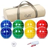 100mm Bocce Ball Set Regulation Size and Weight with 8 Resin Bochie Balls, Pallino, Carrying Bag, Measuring Rope, Gift for Family Backyard Lawn Yard Beach Bocci Games (Multi Colors, 2-8 Players)