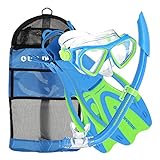 U.S. Divers Junior Kids Dorado Mask, Proflex Fins, & Sea Breeze Snorkel Set with Carry Travel Bag, Fun Blue,SR248O4131L