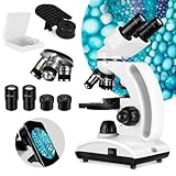 Tuword Compound Binocular Microscope 40-1000X, Dual LED Illumination & Two-Layer Mechanical Stage Biological Microscope for Adults & Students, Includes Phone Holder & Prepared Microscope Slides
