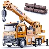 HAPYAD Crane Truck Toy Metal Cab, Friction Powered Crane Machine Tow Truck with Lights and Sounds, Construction Equipment for Kids Boys Girls, 13.5'