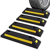 Pyle Curb Garage Vehicle Floor Safety 1PC Heavy Duty Rubber Parking Lot Driveway Stopper, for Car Vans Trucks Tire Wheel Guide Block Protect Bumper, 4 Pack PCRSTP11X4, Multicolored