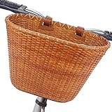 Livoccur Bike Basket, Front Bike Basket with Adjustable Leather Straps, Handmade Woven Rattan Bicycle Basket, Retro Style Bike Baskets for Adult Bikes, Large Bike Basket is Suitable for Most Bicycles…