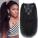 Kinky Straight Clip in Hair Extensions Real Human Hair Natural Black Double Weft Clip ins for Women 18 Inch 120g 8pcs Seamless Kinky Straight Clip on Extensions Human Hair