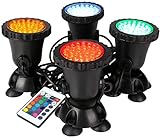 GreenSun Pond Lights, Aquarium Light, Submersible LED Lights with Remote Control, IP68 Waterproof Fish Tank Ligh, RGB Color Changing, 8W 36 LED Underwater Spot Lights (Set of 4 Lights)