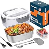 TRAVELISIMO Electric Lunch Box 60W, 3 in 1 Ultra Quick Portable Food Warmer 12/24/110V, Heated Lunch Boxes for Adults Leakproof, SS Container, Heater for Car Truck Work, Loncheras Electricas