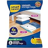 6 Medium Vacuum Storage Bags, Space Saver Compression Bag for Clothes, Pillows, Comforters, Blankets Storage Vacuum Sealer Bags for Clothes Storage, Sealed Airtight Reusable with Travel Hand Pump