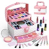 PERRYHOME Kids Makeup Kit for Girl 35 Pcs Washable Real Cosmetic, Safe & Non-Toxic Little Girl Makeup Set, Frozen Makeup Set for 3-12 Year Old Kids Toddler Girl Toys Christmas & Birthday Gift (Pink)