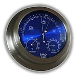 Ambient Weather WS-228TBH 9' Brushed Aluminum Contemporary Barometer with Temperature and Humidity, Metallic Radiant Blue