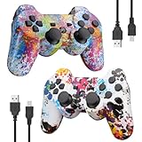 Controller for PS3，2 Pack Wireless Game Controller Compatible with Play-station 3, Double Shock, Bluetooth Connection, Rechargeable, Motion Sensor, Remote Gamepads for PS-3, 2 x USB Charging Cords