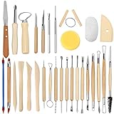 Blisstime Set of 30 Clay Sculpting Tools Wooden Handle Pottery Carving Tool Kit