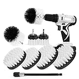 Shieldpro Drill Brush Attachment Set,Power Cleaning Scrub Brush,All Purpose Drill Brushes With Extend Long Attachment For Bathroom And Kitchen Surface,Grout,Tub,Shower,Tile,Corners, Automotive (White)