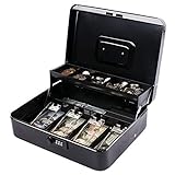 KYODOLED Large Cash Box with Combination Lock,Money Box with Cash Tray, Lock Safe Box with Key,Money Saving Organizer,11.81Lx 9.45Wx 3.54H Inches,Black XL Large