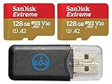 SanDisk 128GB Micro SDXC Extreme Memory Card 2 Pack Works with GoPro Hero 8 Black, GoPro Max 360 Action Cam U3 V30 4K Class 10 (SDSQXAA-128G-GN6MN) Bundle with 1 Everything But Stromboli Card Reader