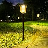 Solar Outdoor Lights,Landscape Pathway Lights Warm/White Switch 4-Pack，200LM High Lumen Solar Powered Garden Lights Brightest Waterproof LED Solar Walkway Yard Lights for Path Lawn Driveway (4 Pack)