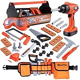 iBaseToy Kids Tool Set - 32 Pieces Pretend Play Construction Toy with Tool Box, Kids Tool Belt & Electronic Toy Drill, Toy Tool Set for Toddlers Boys Girls Ages 3, 4, 5, 6, 7 Years Old
