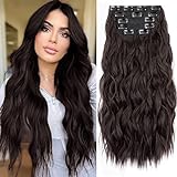 Clip In Hair Extensions 20 Inch 6PCS Long Synthetic Dark Brown Thick Wavy Curly Clip Ins Hair Extensions Double Weft Hairpieces Full Head For Women (20 Inch, 230G, Dark Brown)