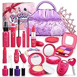 Pretend Makeup for Toddlers, Fake Makeup Set for Little Girls, Kids Pretend Play Makeup Kit with Princess Purse, Play Make Up, Car Key & More Girls Toys for 2 3 4 5 6 Year Old Girl for Birthday Gifts
