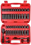 WETT 1/4' Drive Impact Socket Set, 55 Piece, SAE/Metric, Deep/Shallow, Cr-V Steel, 6 Point, (5/32'-9/16', 4-15mm) Sockets with Ratchet Handle, Extension bar, Adapter and Universal Joint
