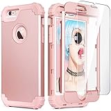 IDweel iPhone 6S Case, iPhone 6 Case with Tempered Glass Screen Protector, 3 in 1 Heavy Duty Shock Absorption Hard PC Covers Soft Silicone Full Body Protective Case for Women Girls, Rose Gold