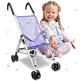 Doll Stroller Toy Anivia Realistic Doll Stroller Heart Design Gifts for Toddlers and Girls Foldable Baby Doll Stroller Toy (DB102pur)