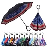 Wxjiahetai Inverted Reverse Umbrella with C-shaped Handle Windproof Upside Down Umbrellas for Rain Double Layer Hands Free Umbrella for Women and Men (American Flag)