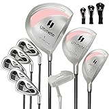 Goplus Complete Golf Club Set for Women, 9 Pieces Golf Clubs with 1# Driver, 3# Fairway, 4# Hybrid, 6# & 7# & 8# & 9# & P# Irons, Putter, Head Covers, Suitable for Lady Right Handed (Pink)