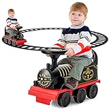 Costzon Ride on Toys, 6V Electric Ride on Train with Tracks, Storage Seat, Flashing Lights & Music, Backrest, Anti-tilt Device, Gift for Toddler Boys & Girls, Battery Powered Ride on Car (Black)