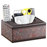 Tissue Box Cover Leather Retro Rectangular Multifunctional Remote Control Stationery Napkin Holder, Modern Facial Tissue Pumping Paper Dispenser Desk Organizer Storage Box Home Office Supplies Caddy