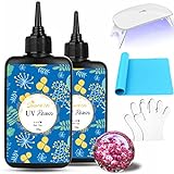 Bsrezn Upgraded UV Resin Kit with Light- 200g Clear Hard UV Cure Epoxy Resin Supplies Premixed Activated Glue Fast Curing Starter Jewelry Making Kit for Craft Beginner