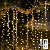 suddus Curtain Lights for Bedroom, 200 Led Hanging String Outdoor Waterproof Fairy Lights Indoor for Christmas, Wall, Backdrop, Window, Wedding, Party, Brithday Decorations, Warm White