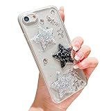 HJWKJUS Compatible with iPhone 6 Case,iPhone 6s Case for Women Girls,Cute Glitter 3D Stars Crystal Pearl Bling Clear Case Sparkle Sparkly Slim Soft TPU Protective Cover for iPhone 6/6s