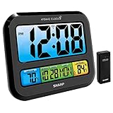 SHARP Atomic Clock with Bright Color Display, Atomic Accuracy, Jumbo 3' Easy to Read Numbers - Indoor/Outdoor Temperature Display with Wireless Outdoor Sensor