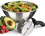 Salad Chopper Blade and Bowl – Stainless Steel Salad Cutter Bowl with Chef Grade Mezzaluna Salad Chopper – Ultra-Fast Salad Prep by Kitchen Hackables
